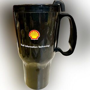 VTG SHELL INFORMATION TECHNOLOGY BLACK SPORTSTER TRAVEL MUG CUP COFFEE HOT COLD